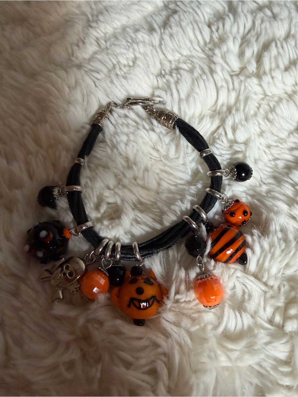 Fun and funky glass bead Halloween Charm Bracelet -